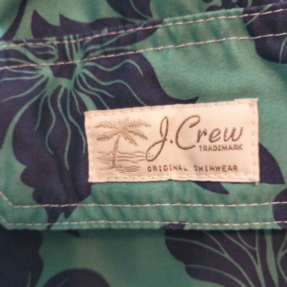 J Crew Men's Swim Trunks Shorts Sz L Green & Blue Floral Hawaiian Boho Beachy - Picture 4 of 13